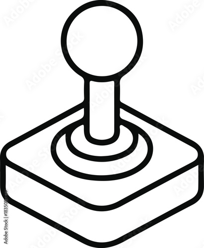 Retro joystick game controller line icon, Black outline illustration of a classic joystick controller, representing video gaming, arcade entertainment, and interactive digital play.

