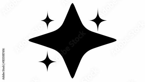 Black star with four points and three smaller stars around it on a white background image design