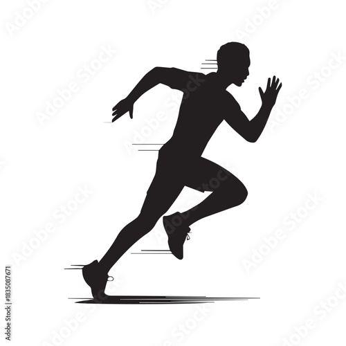 Black Silhouette of a Fast Runner with Speed Lines in a Dynamic Sprint.