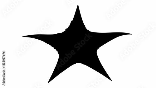 Isolated black star with irregular edges on a white background creating a simple graphic element