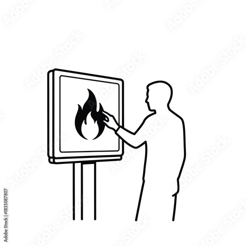 Silhouette of person activating fire alarm system with hand in emergency situation