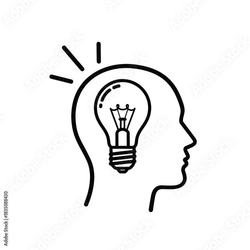 Head with lightbulb inside idea generation innovation and creative thinking concept