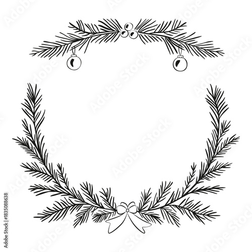 branch frame, plants, spruce branches, winter holidays, decor