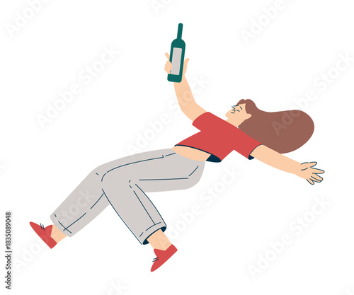 Woman with Alcoholism Addiction as Social Problem Vector Illustration