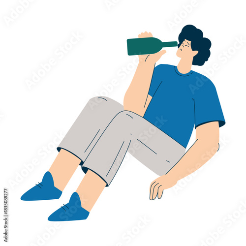 Man with Alcoholism Addiction as Social Problem Vector Illustration