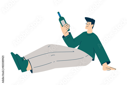 Man with Alcoholism Addiction as Social Problem Vector Illustration