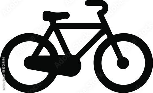 Bicycle icon, Simple black silhouette of a bicycle with two wheels, a frame, handlebars, and a seat. Represents cycling, transportation, fitness, or outdoor activities.

