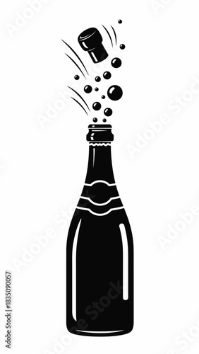 Champagne bottle cork popping with bubbles vector illustration