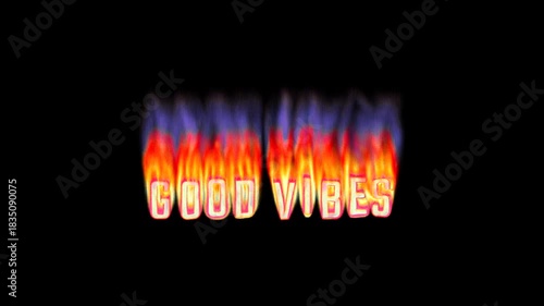 Animated heat map Good Vibes text title burning in pixelated retro-styled fire flames on a transparent alpha channel in a seamless loop.