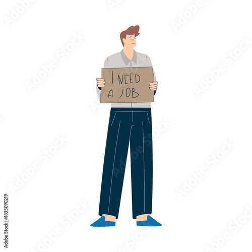 Unemployment Social Problem with Fired Man Employee Vector Illustration
