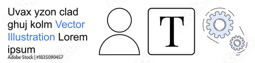 Technology, user interface, content creation, profile management, customization, system settings. Human icon, text box and gears. Technology and user interface concepts in visual
