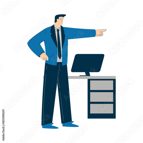Man Boss with Angry Face Point Finger Vector Illustration