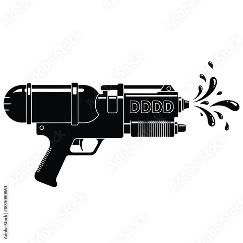 Silhouette of a water gun shooting water isolated on a white background
