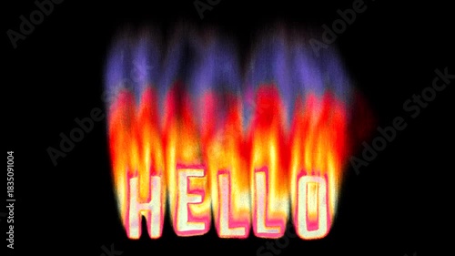 Animated heat map Hello text title burning in pixelated retro-styled fire flames on a transparent alpha channel in a seamless loop.
