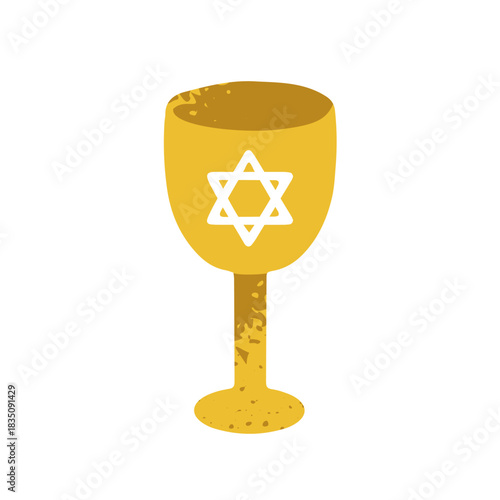 Ceremonial goblet with David star symbol. Wine cup, wineglass for blessing ceremony, Jewish holiday drink for festive religious rituals. Flat vector illustration isolated on white background