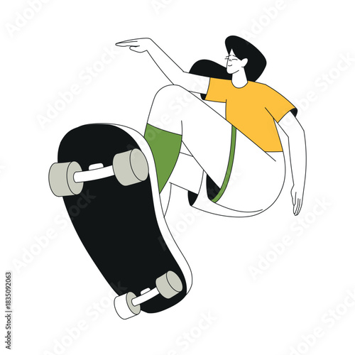 Sport with Woman Character Ride Skateboard Vector Illustration