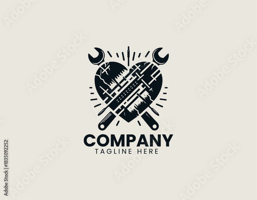 Repaired heart graphic shows symbolic restoration in modern black vector illustration