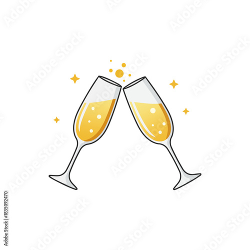 Celebration toast with sparkling beverages and stars