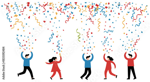 Celebrating with colorful confetti falling down