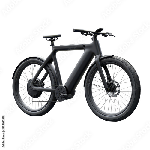 Electric bicycle in sleek matte black finish with modern design and studio lighting on isolated white background for outdoor enthusiasts 