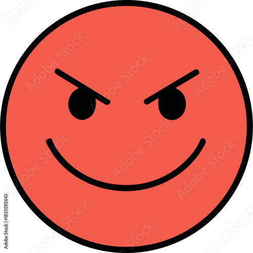 Red Smiley Face With Black Eyes And A Semicircle Smile Expressing Mischief And Cunning Against A Plain Black Background
