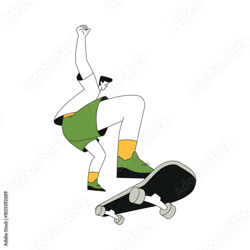 Sport with Man Character Ride Skateboard Vector Illustration