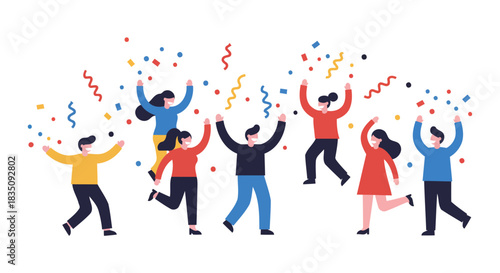 Exuberant celebration People rejoicing under confetti