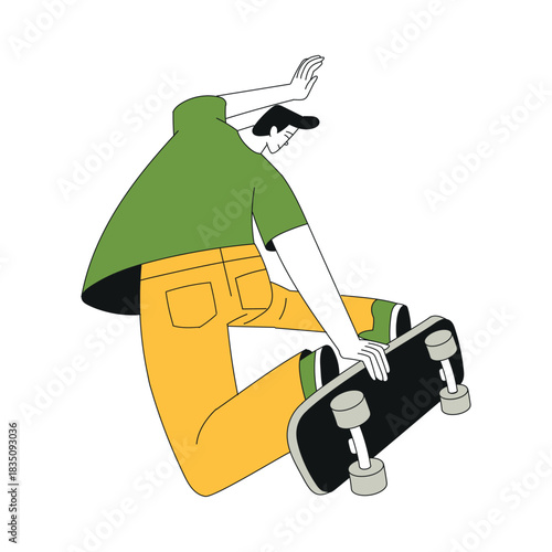 Sport with Man Character Ride Skateboard Vector Illustration