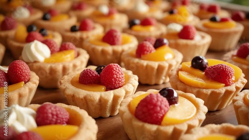 Mini Fruit Tarts Video – Fresh Pastries with Seasonal Berries and Cream for Bakery Marketing, Food Blogs, and Culinary Social Media
