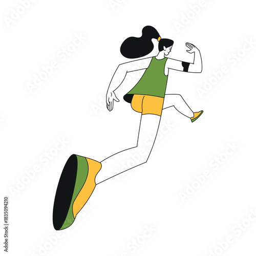 Sport with Woman Character Run Marathon Sprinting Vector Illustration
