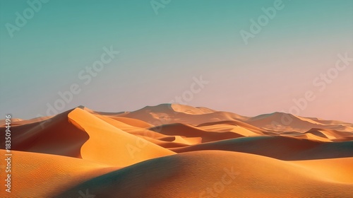 Fototapeta Naklejka Na Ścianę i Meble -  Golden sand dunes desert under turquoise