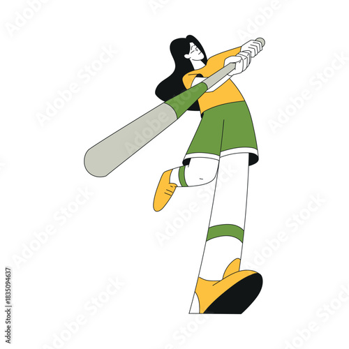 Sport with Woman Character Play Baseball Hit with Bat Vector Illustration