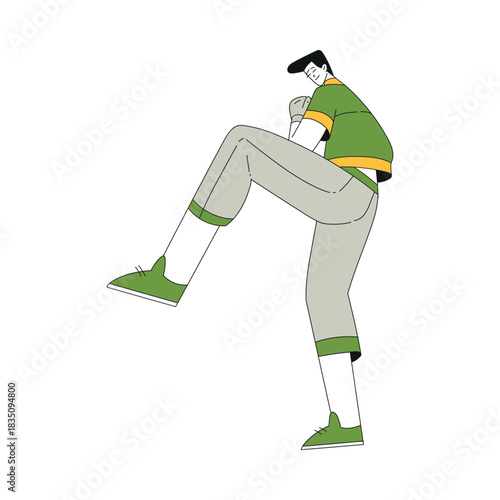 Sport with Man Character Play Baseball Throw Ball with Glove Vector Illustration