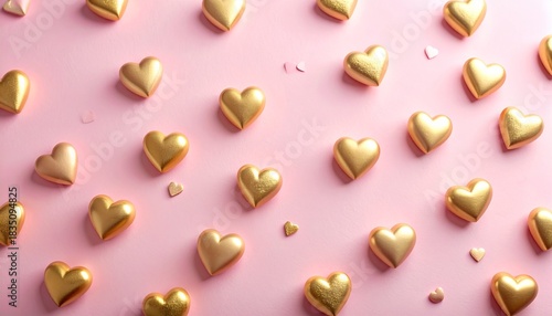 淡いソフトピンクのマット質感に、小さな金箔ハートが優しく散りばめられた包装テクスチャです。
柔らかな光が金箔を控えめに反射し、上品で華やかな雰囲気を演出します。
背景素材として、ギフト、イベント、バレンタイン、季節の販促など幅広い用途に最適です。