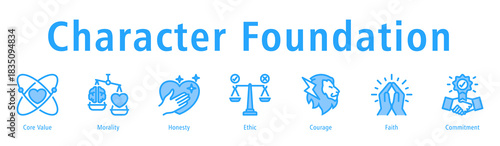 Character foundation icon vector concept emphasizing core value, morality, honesty, courage, commitment, and personal strength.