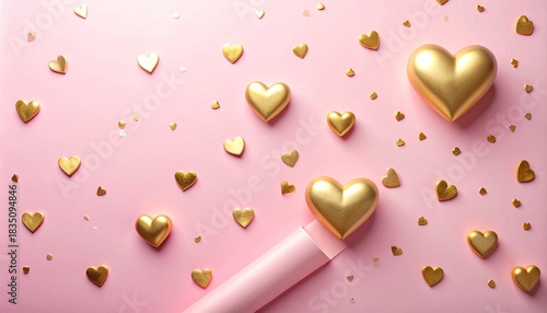 淡いソフトピンクのマット質感に、小さな金箔ハートが優しく散りばめられた包装テクスチャです。
柔らかな光が金箔を控えめに反射し、上品で華やかな雰囲気を演出します。
背景素材として、ギフト、イベント、バレンタイン、季節の販促など幅広い用途に最適です。