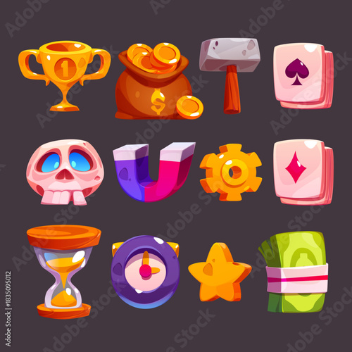 Cartoon game icons, casino or rpg user interface