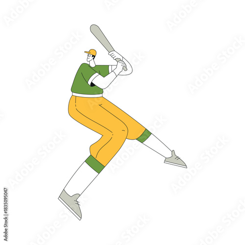 Sport with Man Character Play Baseball Hit with Bat Vector Illustration