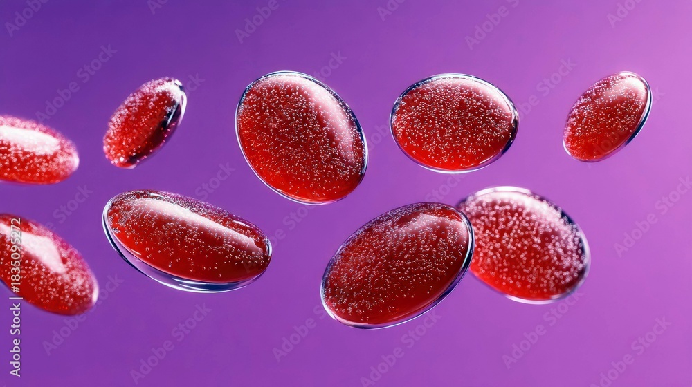 Fototapeta premium Red Blood Cells Floating on Purple Background