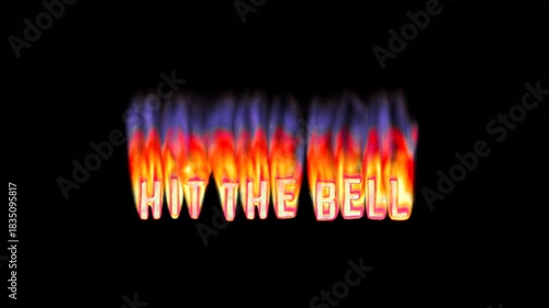 Animated heat map Hit The Bell text title burning in pixelated retro-styled fire flames on a transparent alpha channel in a seamless loop.
