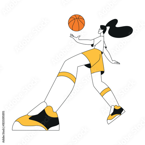 Sport with Woman Character Play Basketball Game Vector Illustration