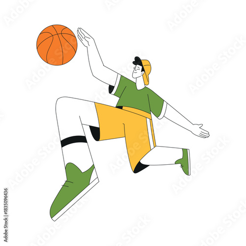 Sport with Man Character Play Basketball Game Vector Illustration