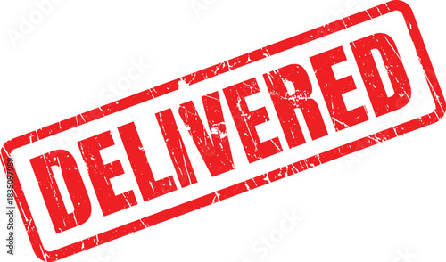Bold red delivered text inside frame shows successful transaction on a transparent background