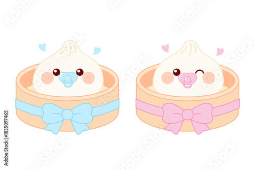 Cute little dumplings gender reveal pink and blue clipart