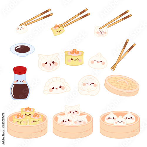 Cute dumplings in bamboo steamer Chinese food.