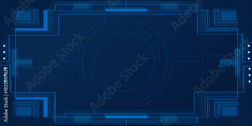 HUD frame UI tech design for cyberpunk game interface. Futuristic screen overlay with digital elements and holographic borders. Modern technology display for sci fi gaming, VR applications and space.