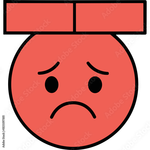 Sad Red Face Icon with Two Horizontal Rectangles on Top Against a Black Background