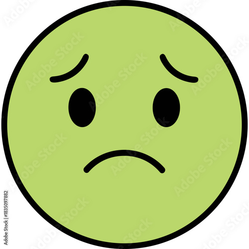 Sad Green Face Emoji Expressing Disappointment and Melancholy Against a Stark Black Background Simple Graphic Illustration