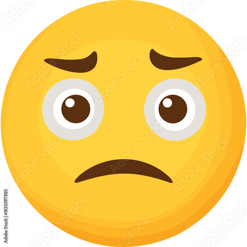 Sad Yellow Emoji Face with Drooping Eyebrows and Large White-Rimmed Eyes Expressing Disappointment and Concern Against a White Background