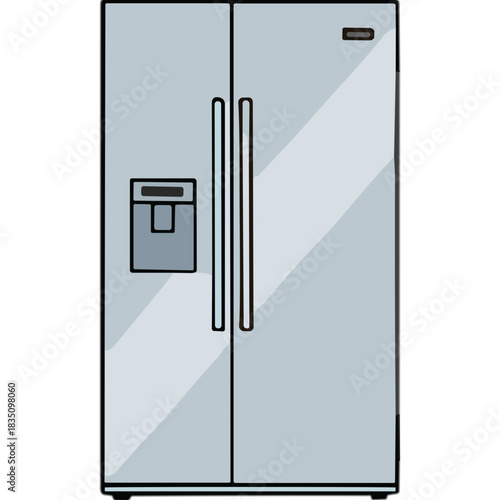 Side By Side Stainless Steel Refrigerator with Water and Ice Dispenser on Black Background Clean Modern Kitchen Appliance